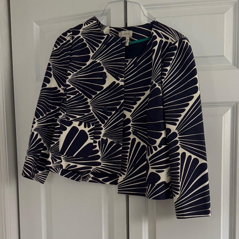 J. Crew Navy and Cream Patterned Blazer